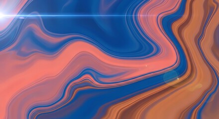 A vibrant abstract artwork featuring swirling blue and orange colors with a bright light effect