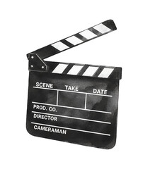 Obraz premium A black and white film clapperboard in an open position ready for a movie production shoot