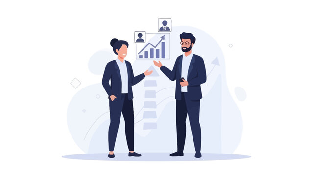 Business Team Discussing Growth Chart and Employee Profiles