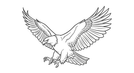 Fototapeta premium Eagle Flying Outline Illustration - Majestic Bird of Prey with Open Wings