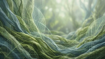 Ethereal green fabric with futuristic circuit lines and glowing light