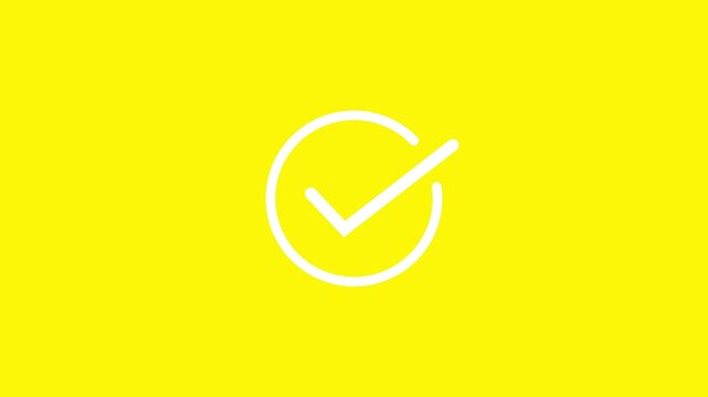 Right tik mark icon loop animation .4k video on yellow background 