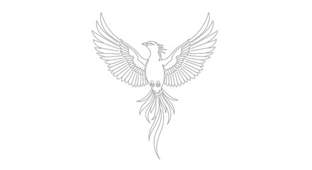 Fototapeta premium Phoenix Bird Outline Drawing - Mythical Creature Symbol of Rebirth