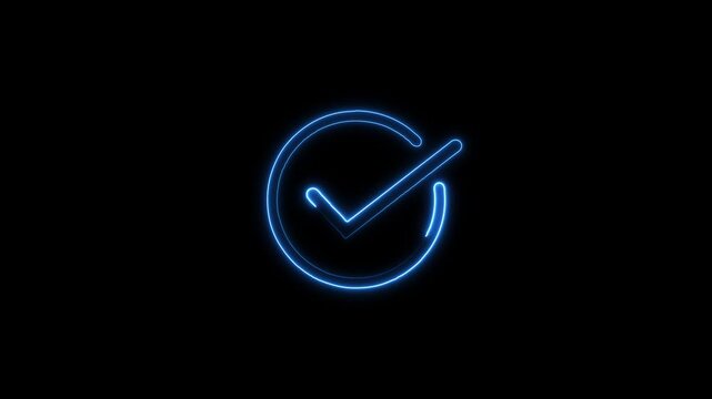 neon circle animated. glowing neon line check mark icon glowing neon tik mark icon on the black background. emotion, horizontal, animation, mark
