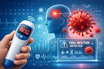 Smart Thermometer Detecting Viral Infection with Subtle Date Overlay Modern Healthcare Vector 