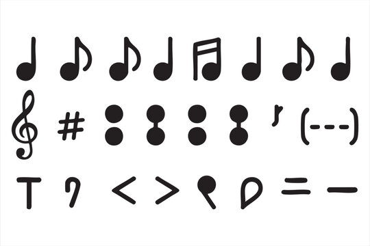 Black and White Musical Notes Outline Icons for Education