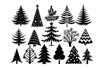Obraz premium set of pine tree silhouette line art vector illustration with a white background