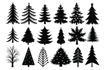 Obraz premium set of pine tree silhouette line art vector illustration with a white background