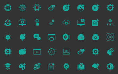 set of artificial intelligence icons, technology, ai generator
