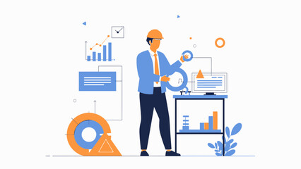 Engineer Analyzing Data and Innovation with Geometric Shapes