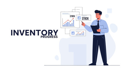 Business man analyzing inventory progress charts, stock management concept