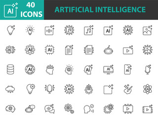 set of artificial intelligence icons, technology, ai generator