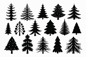 Fototapeta premium set of pine tree silhouette line art vector illustration with a white background