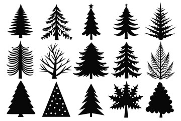 Obraz premium set of pine tree silhouette line art vector illustration with a white background