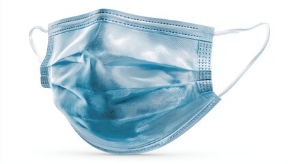 Blue disposable surgical face mask isolated on white background