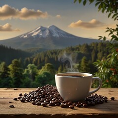 A steaming cup of coffee