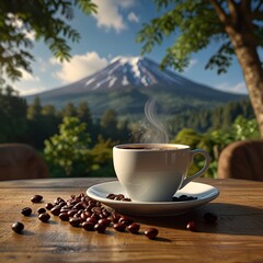 A steaming cup of coffee