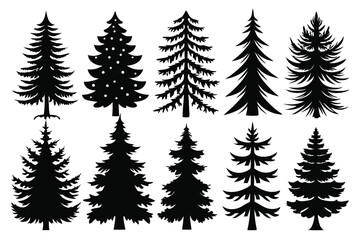 Obraz premium set of tree silhouette line art vector illustration with a white background