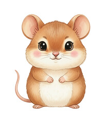 Cute Happy Brown Mouse Smiling Standing Upright with Small Paws Together Adorable Animal Illustration Artwork