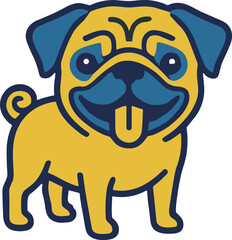 Naklejka premium かわいいパグの全身キャラクター フラット犬ベクターイラスト