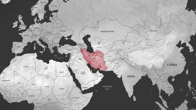 Detailed political geography map highlighting the distinct territorial shape and borders of the nation of iran in red