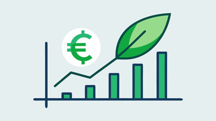 Fototapeta premium Green leaf growing over a financial graph with euro symbol, representing sustainable growth and eco-friendly investments in a modern digital style