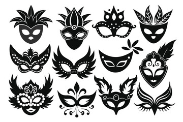 Fototapeta premium set of masquerade silhouette line art vector illustration with a white background