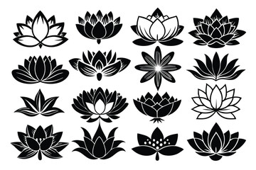 Fototapeta premium set of lotus flower silhouette line art vector illustration with a white background