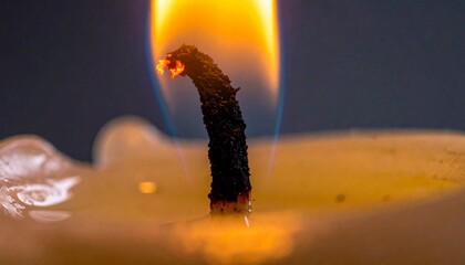 Close-up of a burning candle with a bright flame.