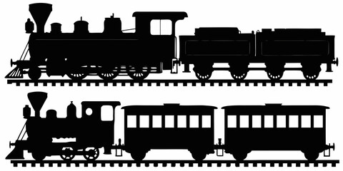 Obraz premium Historical Steam Train and Locomotive Silhouette Collection