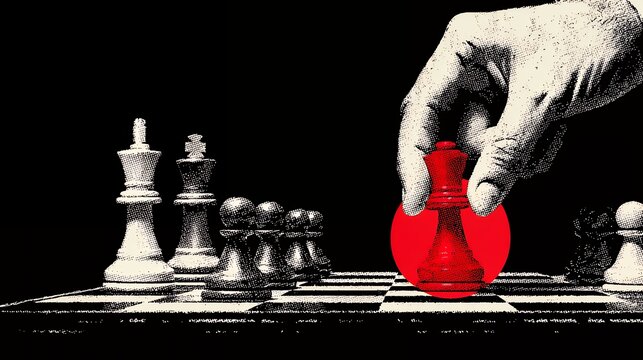 hand moves red queen on chessboard