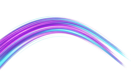Vibrant purple and blue curved lines on transparent background