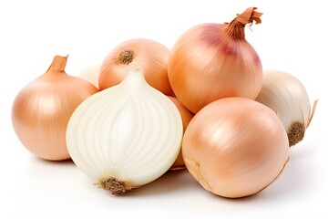 Fototapeta premium Whole and Peeled Onions on White Background
