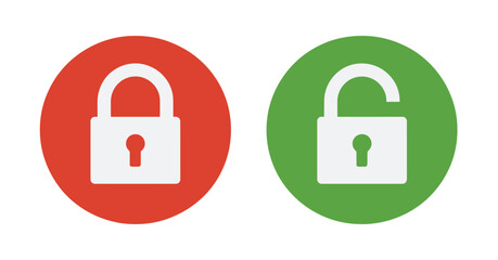 Padlock Lock And Unlock Vector Design On Red And Green Flat Buttons © ayat 02