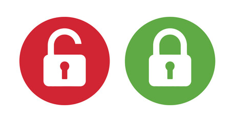 Padlock Lock And Unlock Vector Design On Red And Green Flat Buttons