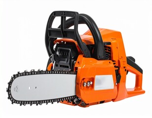 Fototapeta premium Orange and Black Chainsaw with Metal Guide Bar