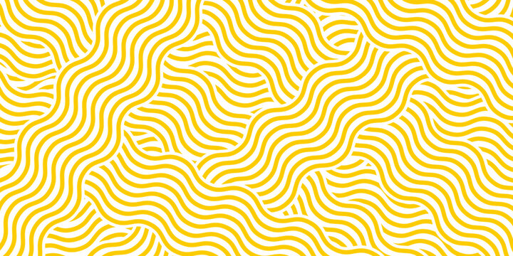 Curvy yellow lines. Ramen or noodle pattern. Pasta, tagliatelle or capellini background. Wavy spaghetti texture. Banner with traditional Italian, Chinese of Japanese food print. Vector illustration.