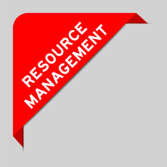 Red color of corner label banner with word resource management on gray background