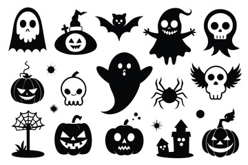 Obraz premium set of ghost silhouette line art vector illustration with a white background
