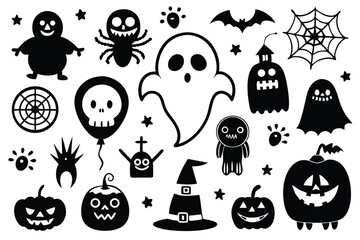Obraz premium set of ghost silhouette line art vector illustration with a white background