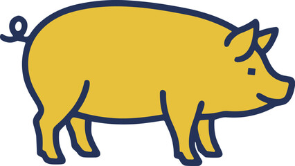 豚のフラットベクターイラスト 横向きの家畜アイコン素材