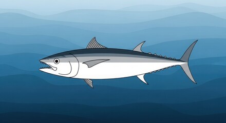 Obraz premium Tuna fish swimming in ocean water flat design vector illustration scalable art