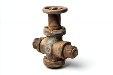 isolated rusty industrial valve against white background