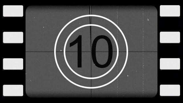 Vintage film countdown old movie retro timer cinema start classic reel suitable for movie intros, historical themes, or dramatic scene beginnings.