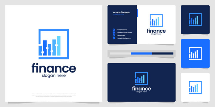 Modern diagram chart business financial statistics logo design vector. Abstract management analytic logo symbol with business card template.