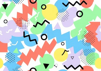 Obraz premium Colorful zigzag and geometric shapes seamless pattern vector illustration