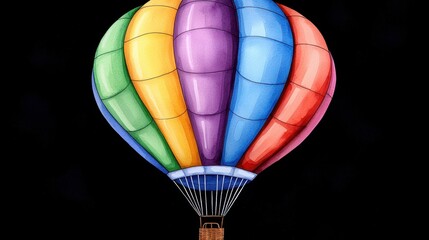 Obraz premium Watercolor Hot Air Balloon Painting Against Black Background