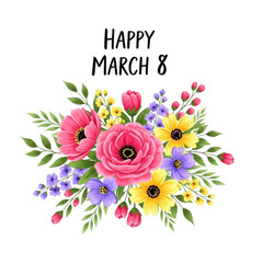 Vibrant bouquet with happy mother's day text isolated on transparent background