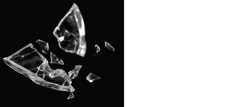 Realistic falling broken glass pieces with depth of field effect, perfect for high-speed motion graphics and accident visualizations. Ready-to-use glass explosion PNG for dynamic designs.