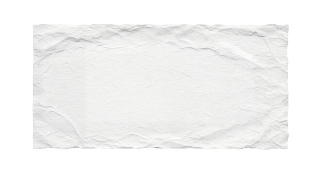 Crumpled white paper texture, rectangular sheet with rough edges, for mockup or background, Isolated on transparent background, png